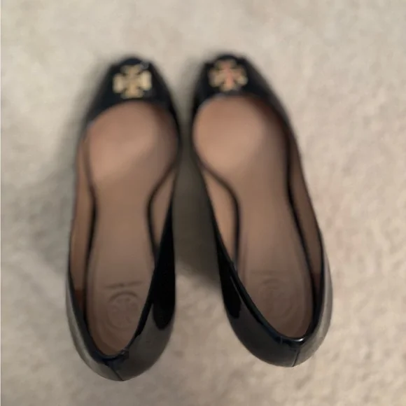 Tory Burch Navy Peep-Toe Flats - Picture 6 of 12